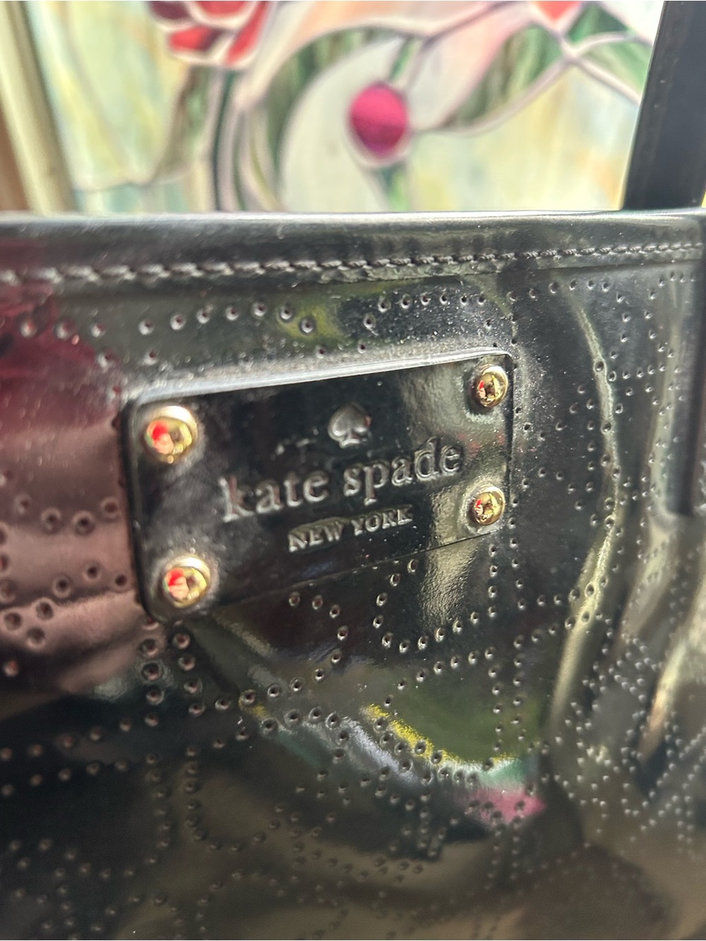 kate spade Harmony Black Patent Tote with Perforated Detail